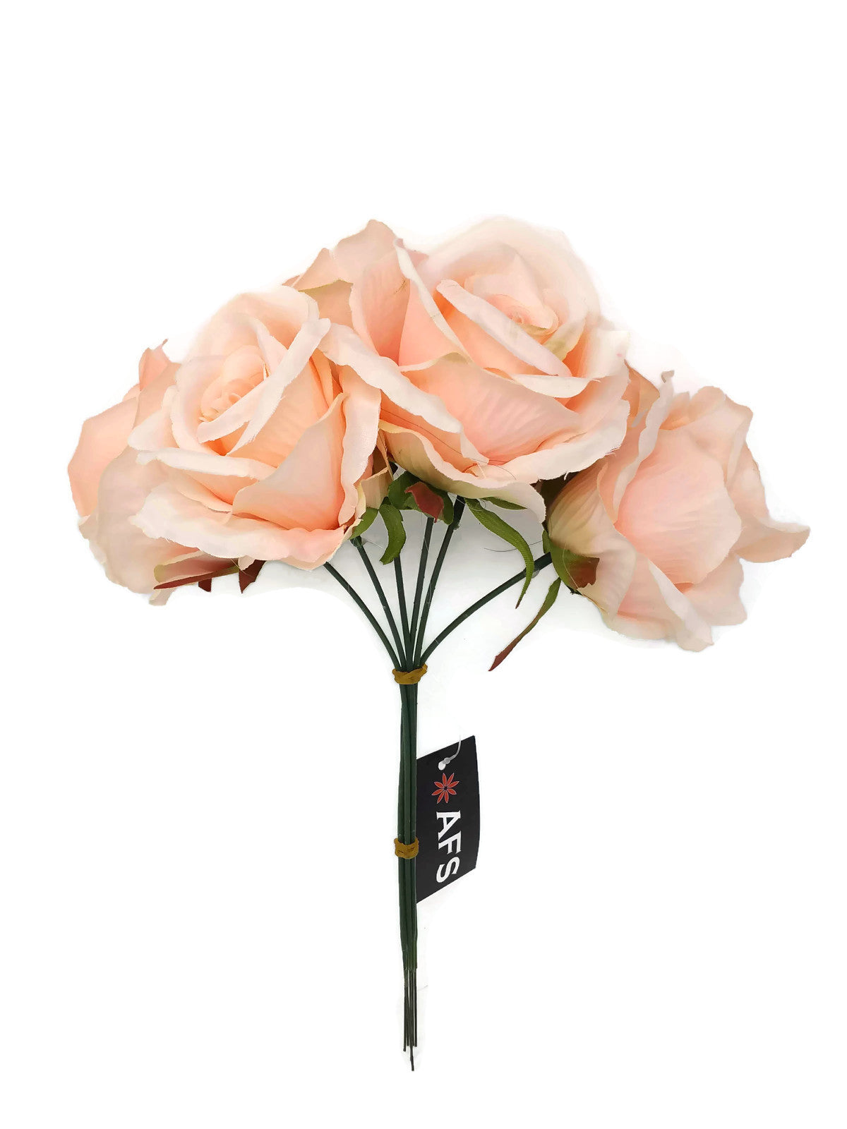 6 Wired Stem Rose Bundle x 27cm - Soft Peach